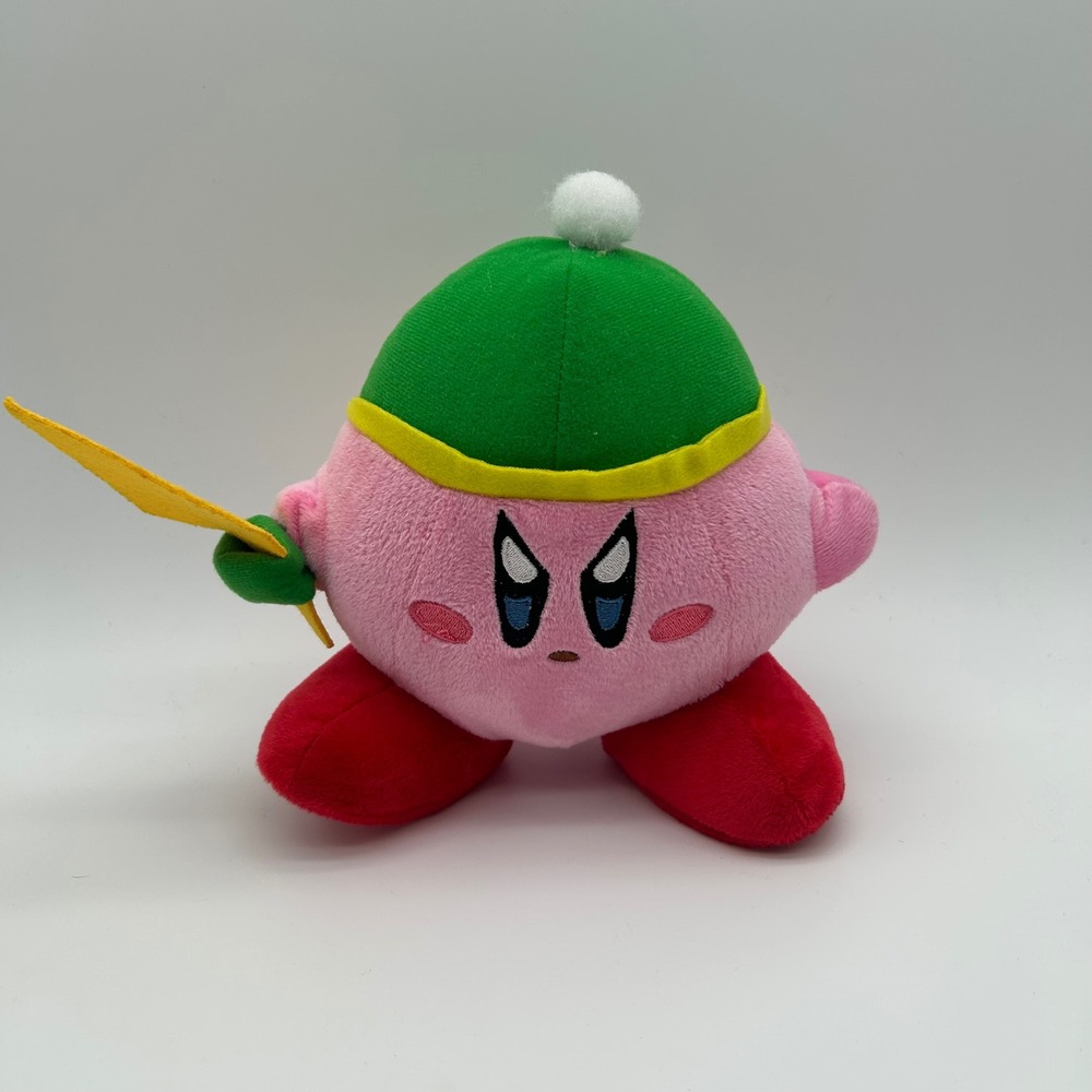 Banpresto Kirby Super Star DX Sword Plush Kids 6" Pink Green 2008 Japanese 44904